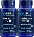 Extensão de vida Melatonina IR/XR, 120 Cápsulas (Pacote de 2) - Liberação imediata e estendida para 7 horas de suporte - Night Time Suplementar - Fique a dormir durante toda a noite - Não-GMO, sem glúten