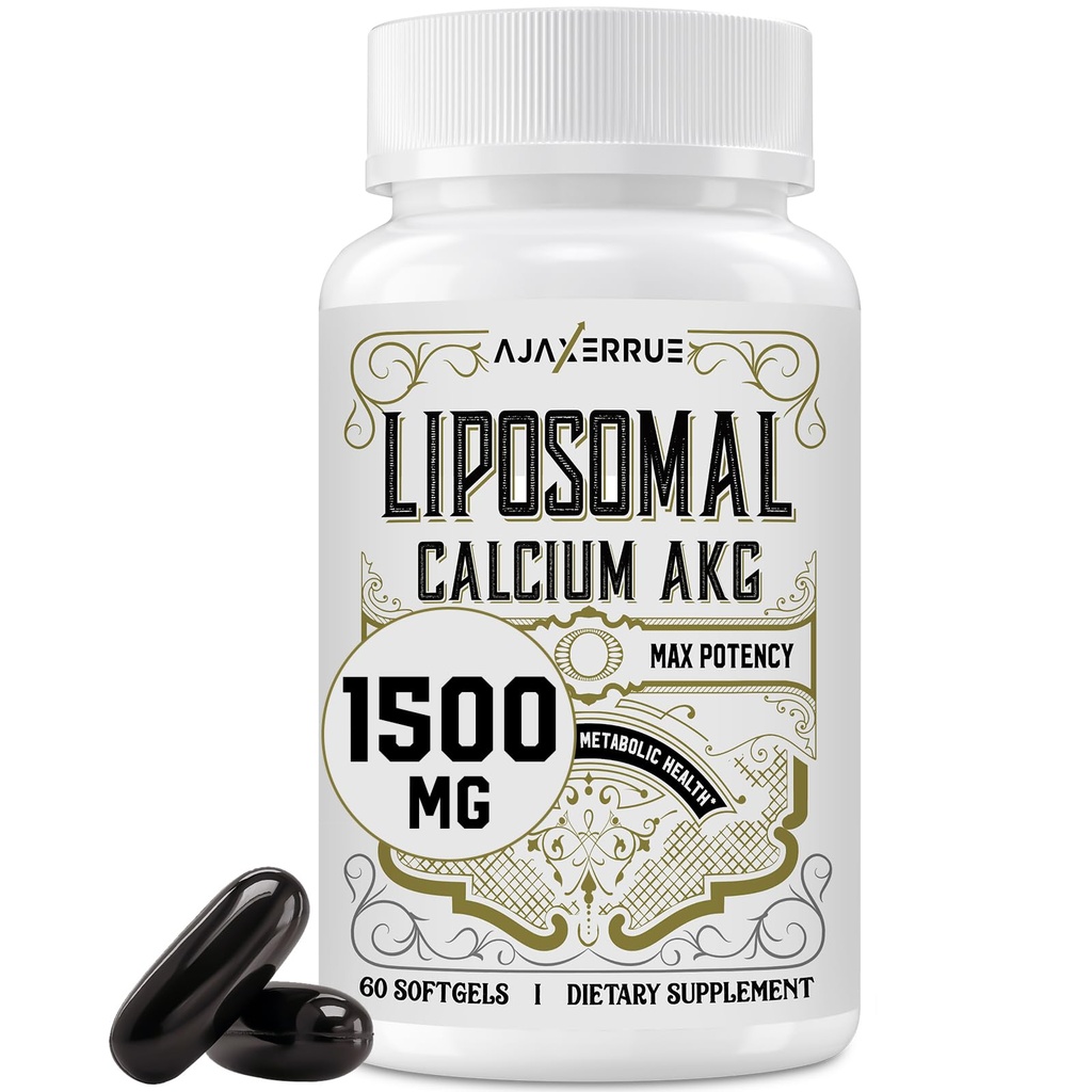 Calcio lipossomal AKG Suplemento 1500 MG (ácido alfa-quetoglutárico), alta absorção, mais eficaz do que AAKG, Ca AKG para Longevidade, Defesa da Idade, Energia Celular, Função metabólica, 60 Softgels