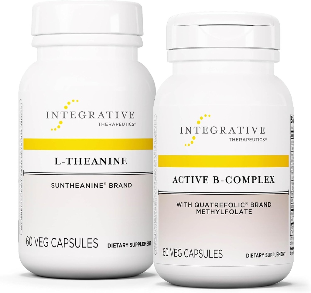 Pacote Terapêutico Integrativo com Complexo B Ativo, 60 Cápsulas & L-Teanina, 60 Cápsulas - Complexo B Ativo para Suportar Metabolismo Energético com 8 B-Vitaminas* - L-Teanina para Suportar um Estado Relaxado*