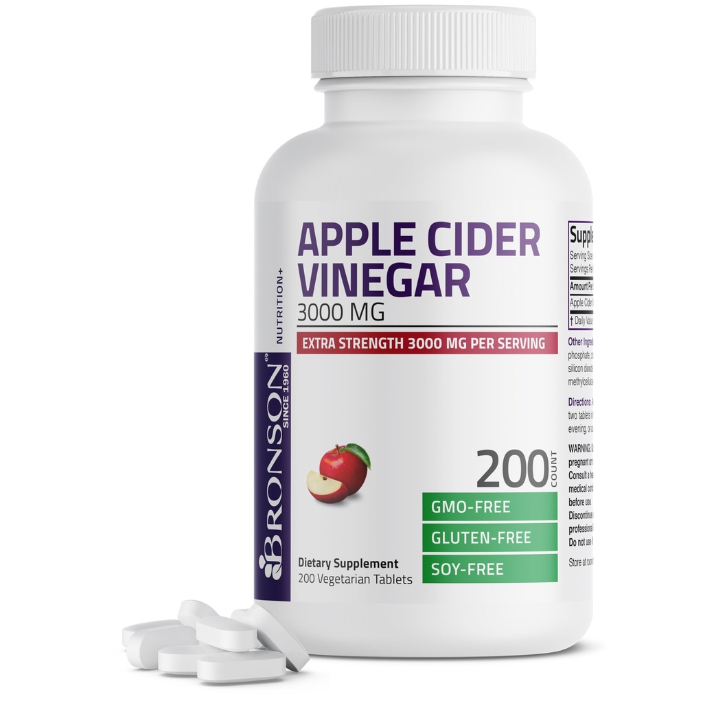 Bronson Apple Cider Vinagre 3000 MG por Servindo Força Extra - Não-GMO, 200 Comprimidos Vegetarianos