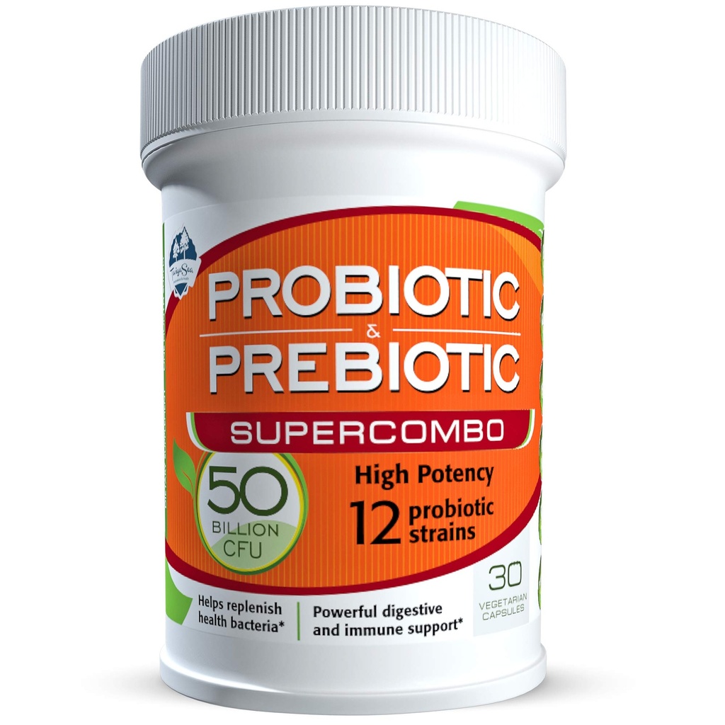 50 bilhões de UFC Prebiótico e Probiótico Suplemento para Mulheres e Homens, 12 Strains para suporte imunológico diário e saúde digestiva, 30 Cápsulas Veggie, Probióticos de alta potência não refrigerados
