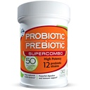 50 bilhões de UFC Prebiótico e Probiótico Suplemento para Mulheres e Homens, 12 Strains para suporte imunológico diário e saúde digestiva, 30 Cápsulas Veggie, Probióticos de alta potência não refrigerados