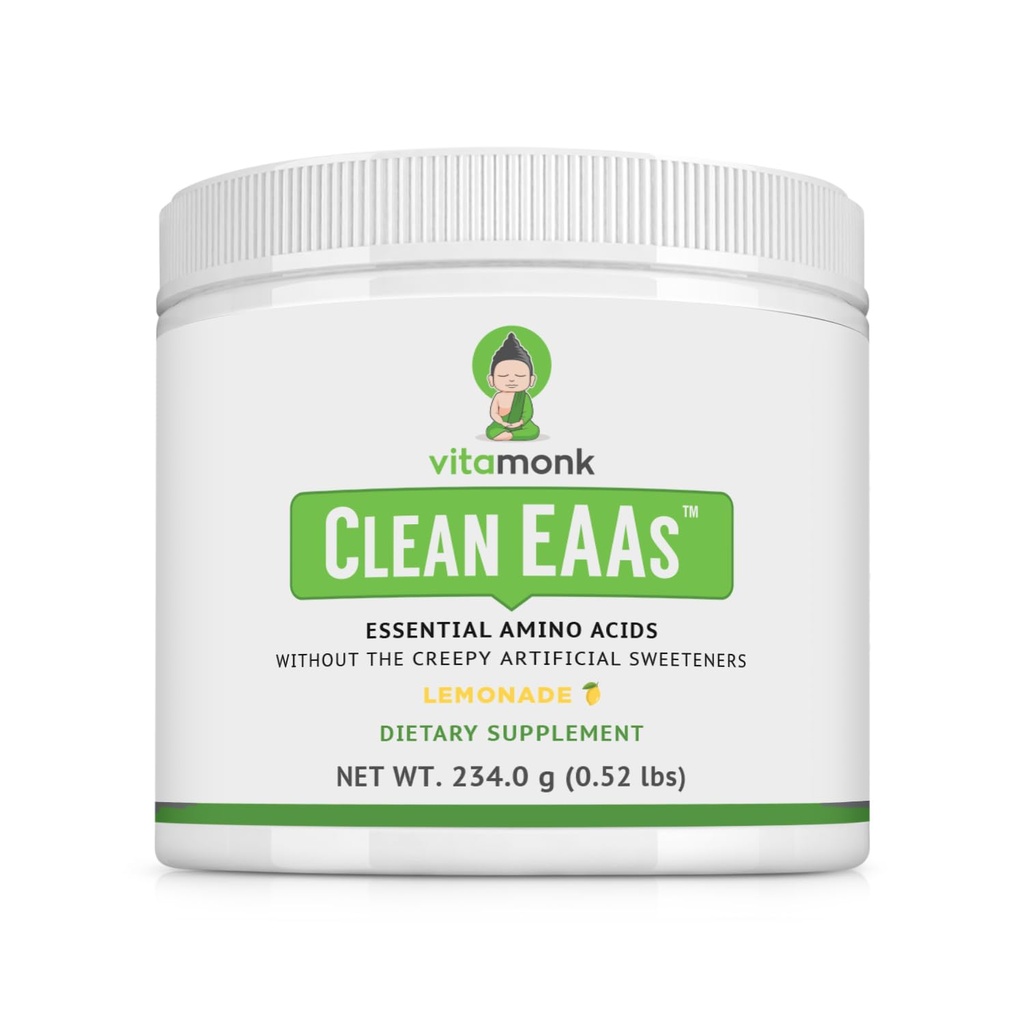 VitaMonk Clean EAA - EAAs sem adoçantes artificiais para pré-treino, energia e recuperação - Max Biodisponível EAA Pó com 9 Aminoácidos Essenciais - Sabor natural de limonada