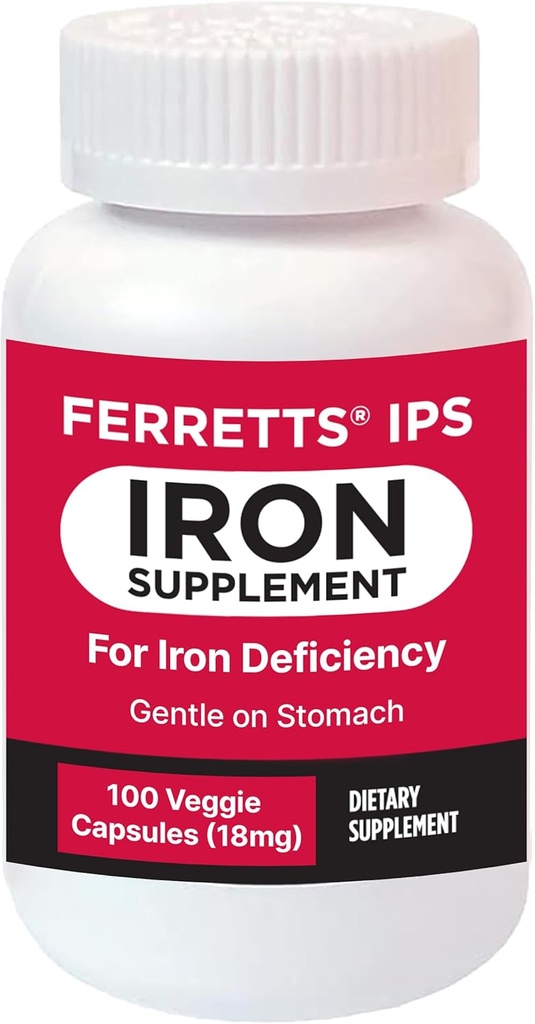Cápsulas Suplemento de Ferro 18mg (IPS) - Fornecimento de 100 dias de Suplemento de Ferro Gentil para Mulheres e Homens - Suplemento de Ferro Não Constipante para Anemia