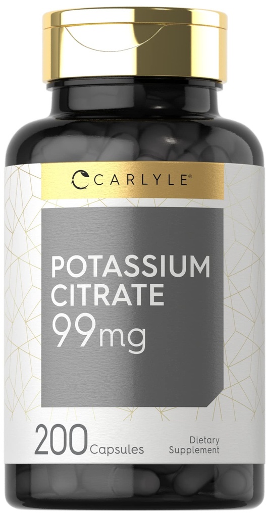 Carlyle Potássio Citrato Suplemento 99mg 200 Cápsulas Não-GMO e Glúten Grátis