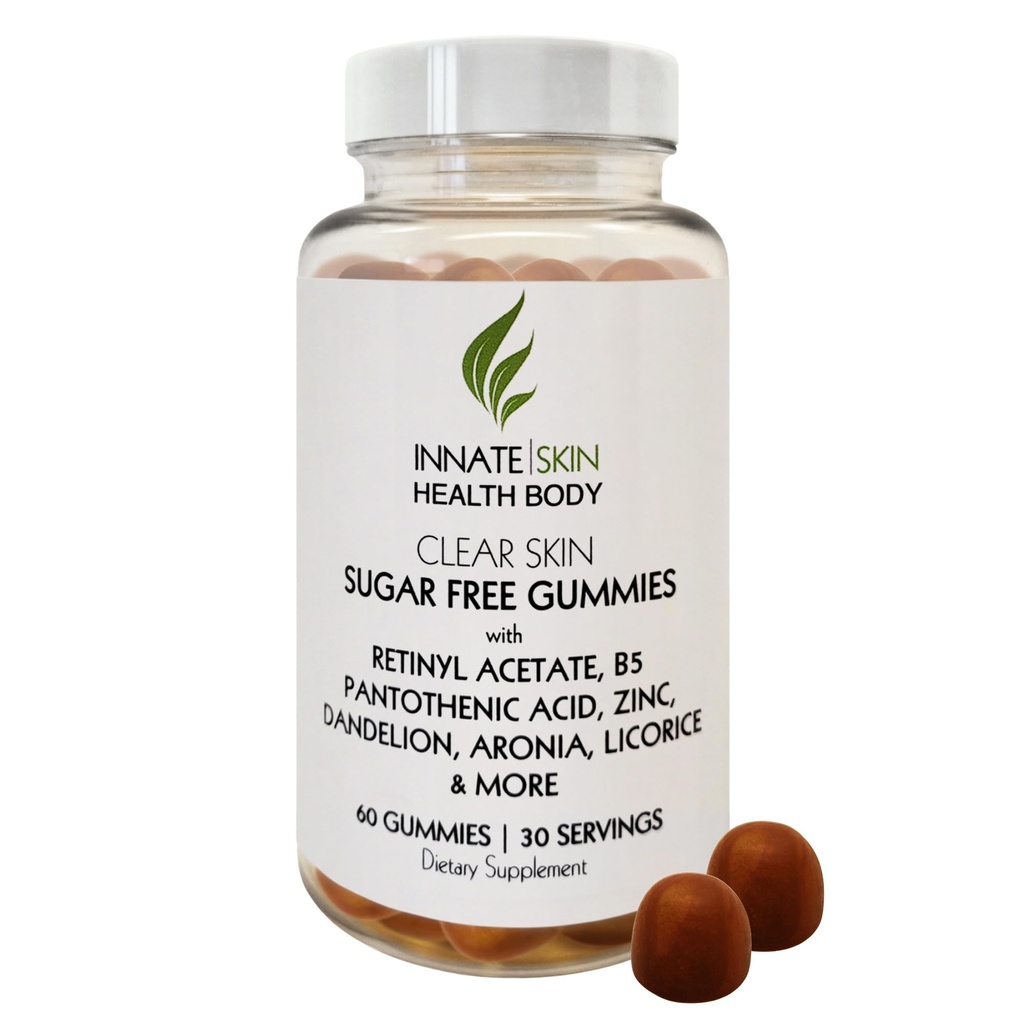 Clear Skin Acne Gummies - Suplemento de Complexão, Ácido Pantotênico e Antioxidantes, Vitaminas 60 Contagem