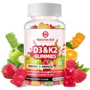 Naturezas Ajuda Vitamina D3 K2 sem açúcar Gummies com cálcio + K2 (MK-7), Citrato de magnésio, Vitamina C, Força extra - Absorção final para dentes musculares ósseos Imune, Vegan - 60 Gummies