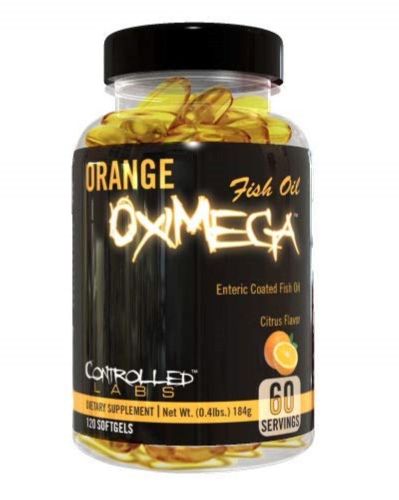 CONTROLED LABS Orange Oximega Fish Oil Suplemento 120 Softgels, EPA e DHA, 2000mg Omega- 3 ácidos gordos, Citrus-Flavor, Arrotos Softgels