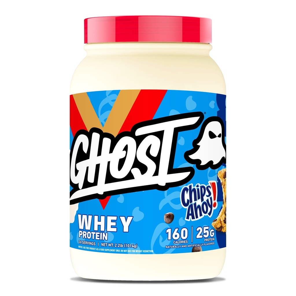 GHOST Whey Protein Powder, Chips Ahoy! - 2LB, 25G de proteína - Whey Protein Blend - - Pós-treino Fitness & Nutrition Shakes, Smoothies, Baking & Cooking - Peças de biscoitos dentro