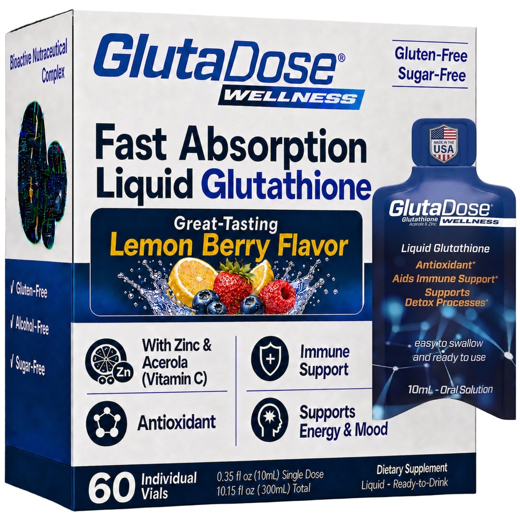 Suplemento de Glutationa Líquida, Lemon Berry Flavored Acerola Energy Booster w/Zinc, Vitaminas Diárias & Minerais, Formulação de Açúcar Zero, Suporte Auto-Imune Diariamente para Adultos, 0.34 fl oz, Pacote de 60