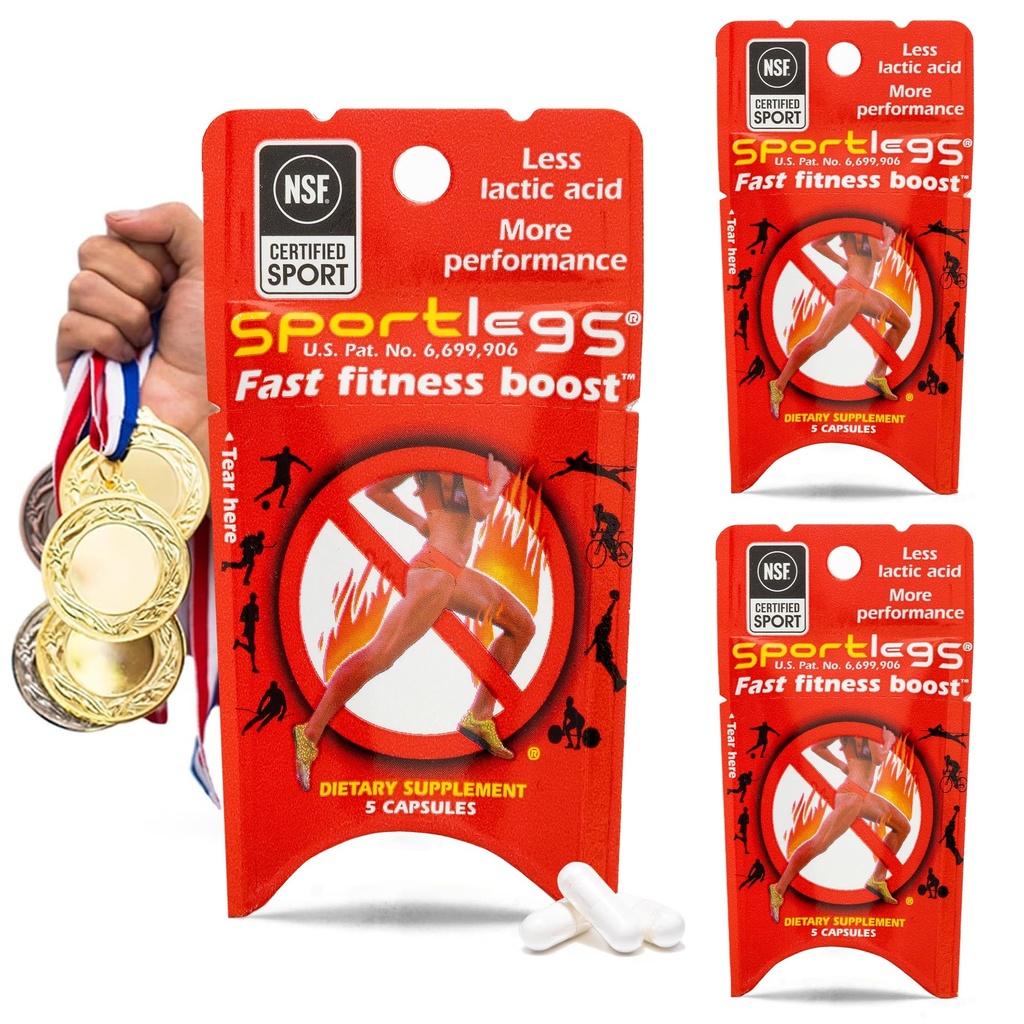 SPORTLEGS Fast Fitness Boost Pré-treino para homens e mulheres, Suplemento ácido láctico, Sports Endurance Fuel Endurance Supplements for Runners - 5-Cap Packet, Trial Pack of 3