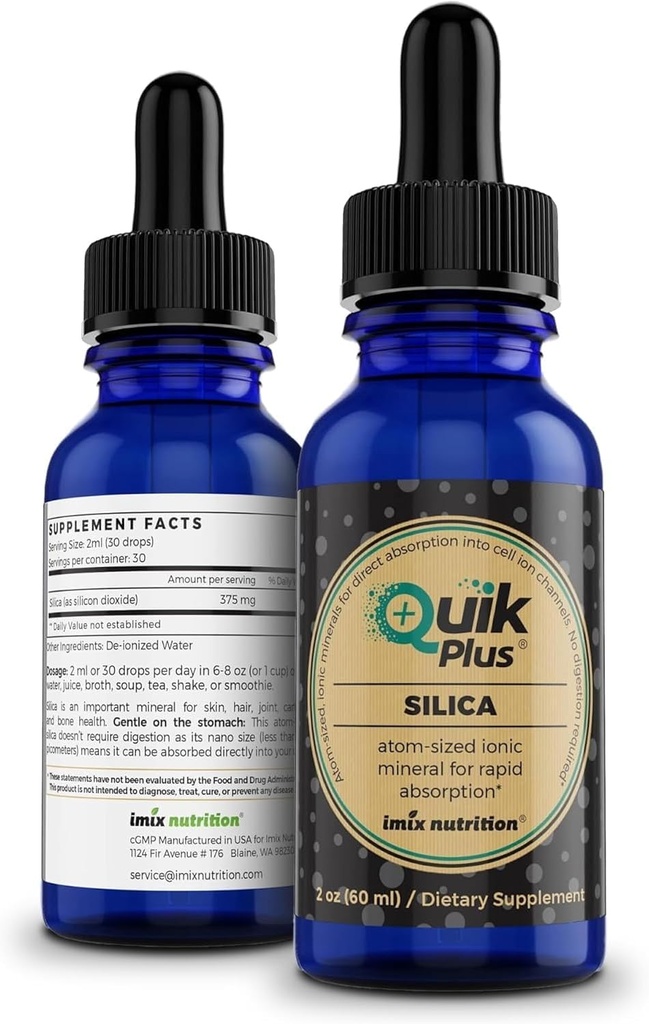 QuikPlus suplemento mineral líquido para adultos – Vegan, Sem glúten, Todos naturais, Altamente biodisponível – 2 oz garrafa (Silica)