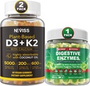 NEVISS Vitamina D3 5000iu & K2, pastilhas de cálcio e gomas de enzimas digestivas