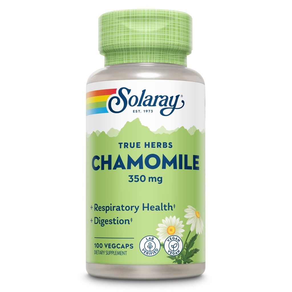 Camomila SOLARAY, Apoio calmante para a digestão, Trato respiratório e relaxamento, 100 Servings, 100 VegCaps