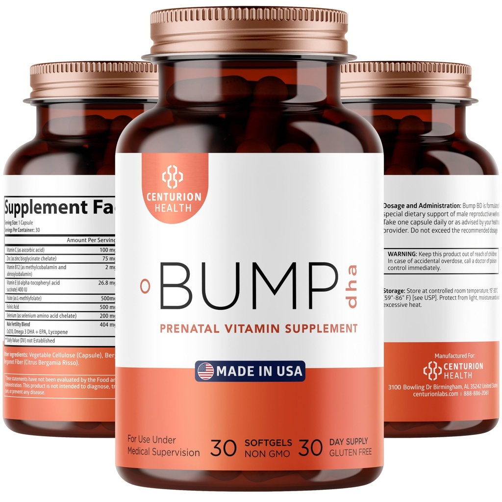 Centurion Labs Premium Vitaminas Pré-Natais [10 Poderosos Ingredientes] com DHA, EPA, Folato e Vitamina B12, Todos os suplementos naturais de gravidez para o desenvolvimento fetal e suporte à gravidez, 30 Softgels