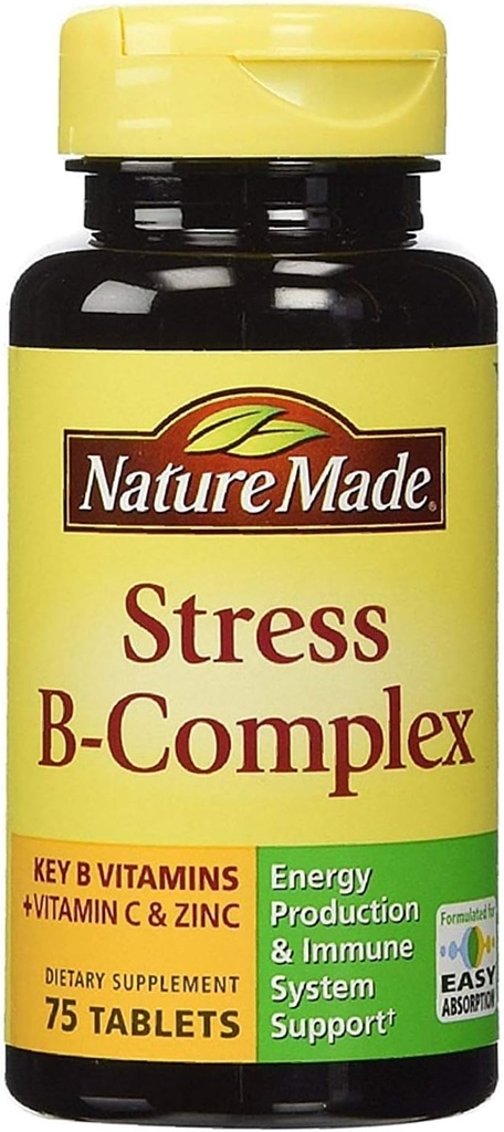 Nature Made Stress B-Complex Suplemento dietético Comprimidos com vitamina C & Zinc 75 ea (Pacote de 6)
