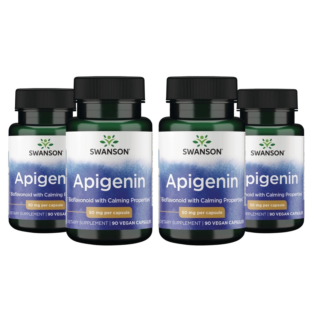 Swanson Apigenin-Bioflavonoid Supplement Natural Prostate Support-Metabolismo & Nerve Health Support-Can Support Sleep & Relaxation 90 Caps, 50mg Cada 4 Pack
