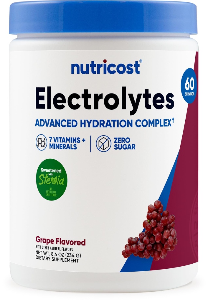Nutricost Electrolyte Complex Powder (60 Servings, Grape) - Hydration Supplement Drink Mix com vitaminas e minerais