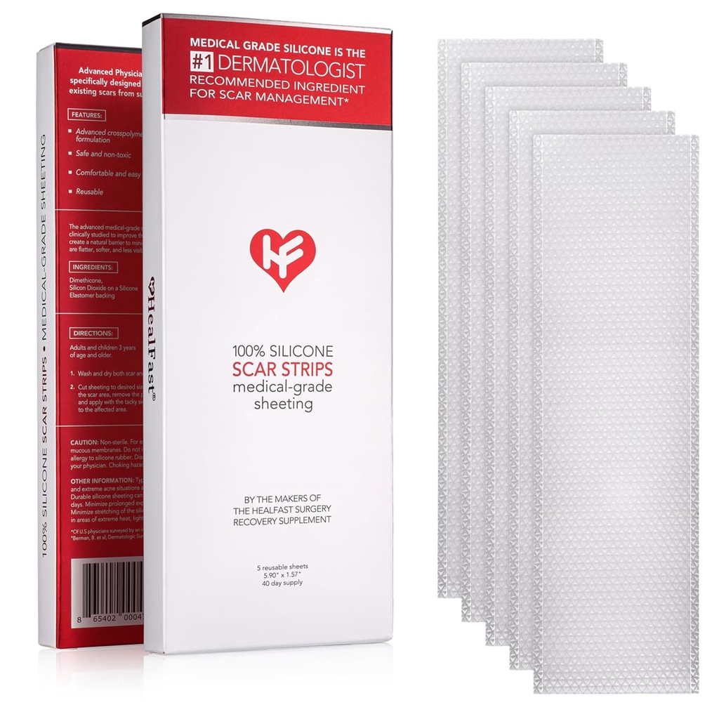 CuraFast Physician Formed Silicone Scar Sheets - Advanced Crosspolimer Medical Grade Silicone Scar Strips for Surgery, C Section, Keloids & Hypertrophic Scars - Fita de Silicone For Scars (5 folhas)