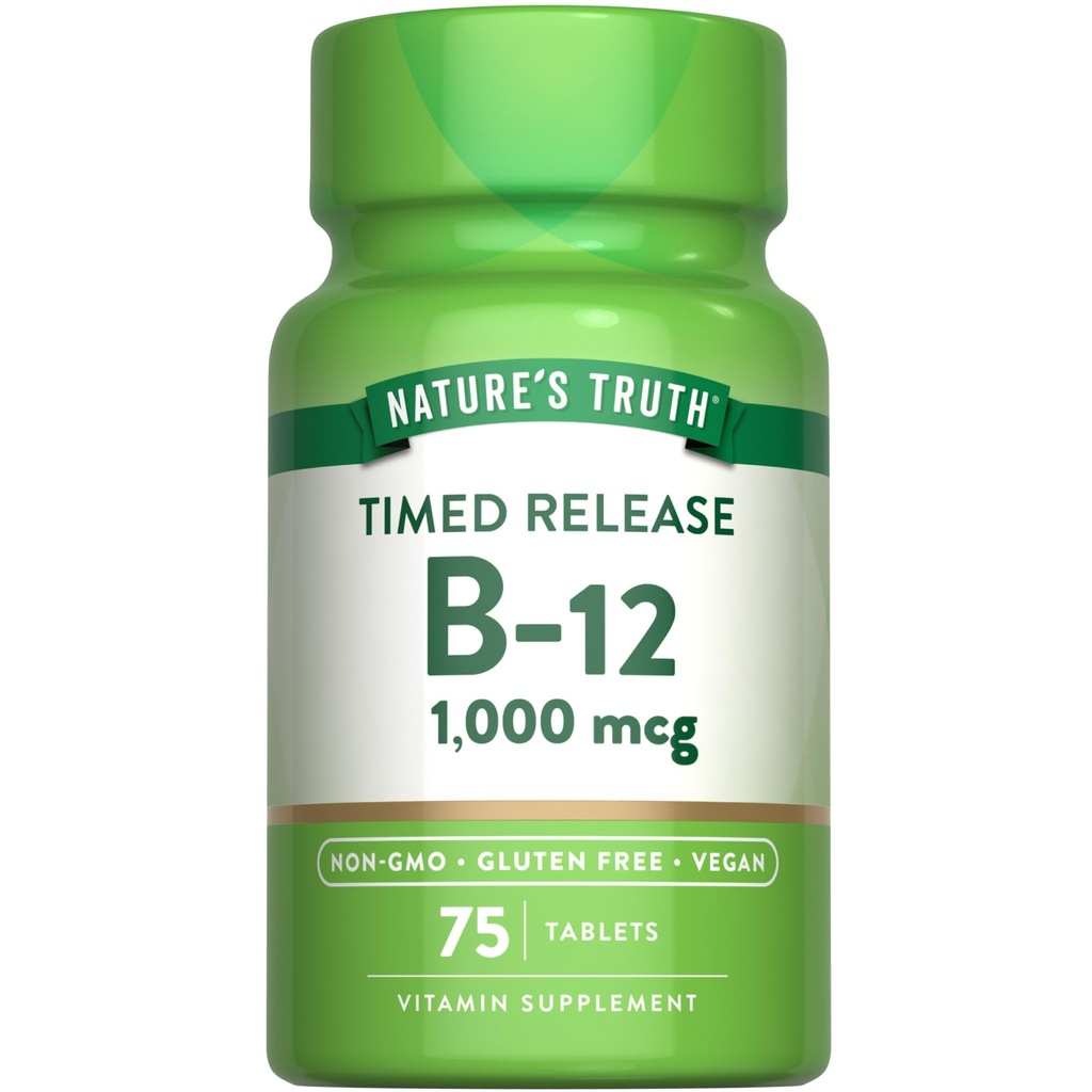 Nature's Truth Vitamina B12 1000 mcg • 75 comprimidos de liberação cronometrados • Vegan, Não-GMO & Suplemento sem glúten