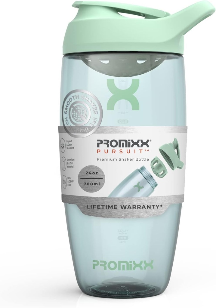 Promixx Pursuit Protein Shaker Garrafa (24 onças) – Silent No-Ball Mixer, Leak-Proof Lid, BPA/BPS & Phthalate-Free ECOZEN – Easy-Clean Shaker Cup for Protein Shakes, Pre & pós-workout Smoothies
