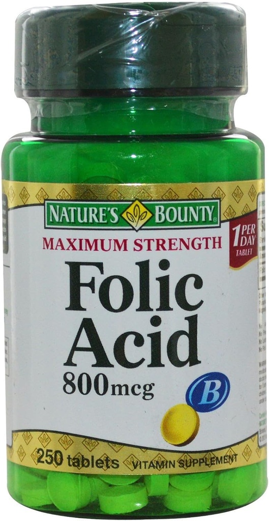 Ácido Fólico de Recompensa da Natureza 800 mcg Comprimidos Teor máximo 250 ea (Pacote de 5)