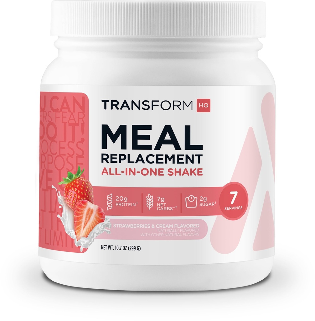 TransformHQ Replacement Shake Powder 7 Servings (Strawberry & Cream) - Gluten Free, Non-GMO