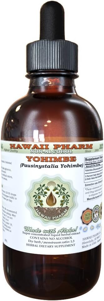 Hawaii Pharm Yohimbe Alcohol-free Liquid Extract, Yohimbe Liquid (Pausinystalia Yohimbe) Dried Bark Glicerite Natural Herbal Supplement, USA 4 fl.oz