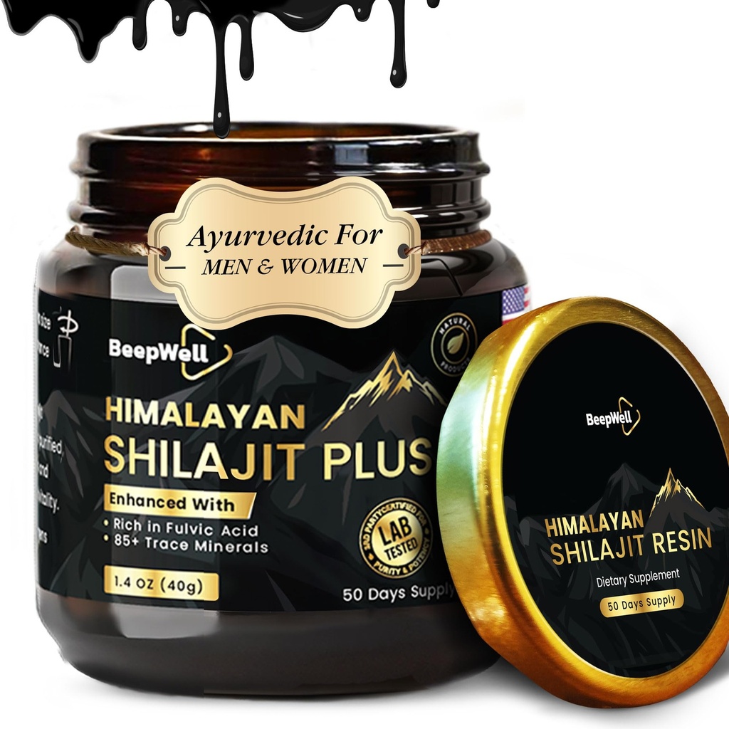 Puro extrato de resina de Shilajit orgânico do Himalaia para homens e mulheres - 100% natural Ashwagandha Black Pepper Shilajit Resin para homens mulheres ouro ayurvédico, ácido fúlvico 85 + traços minerais, 50 servimentos, 40 gramas