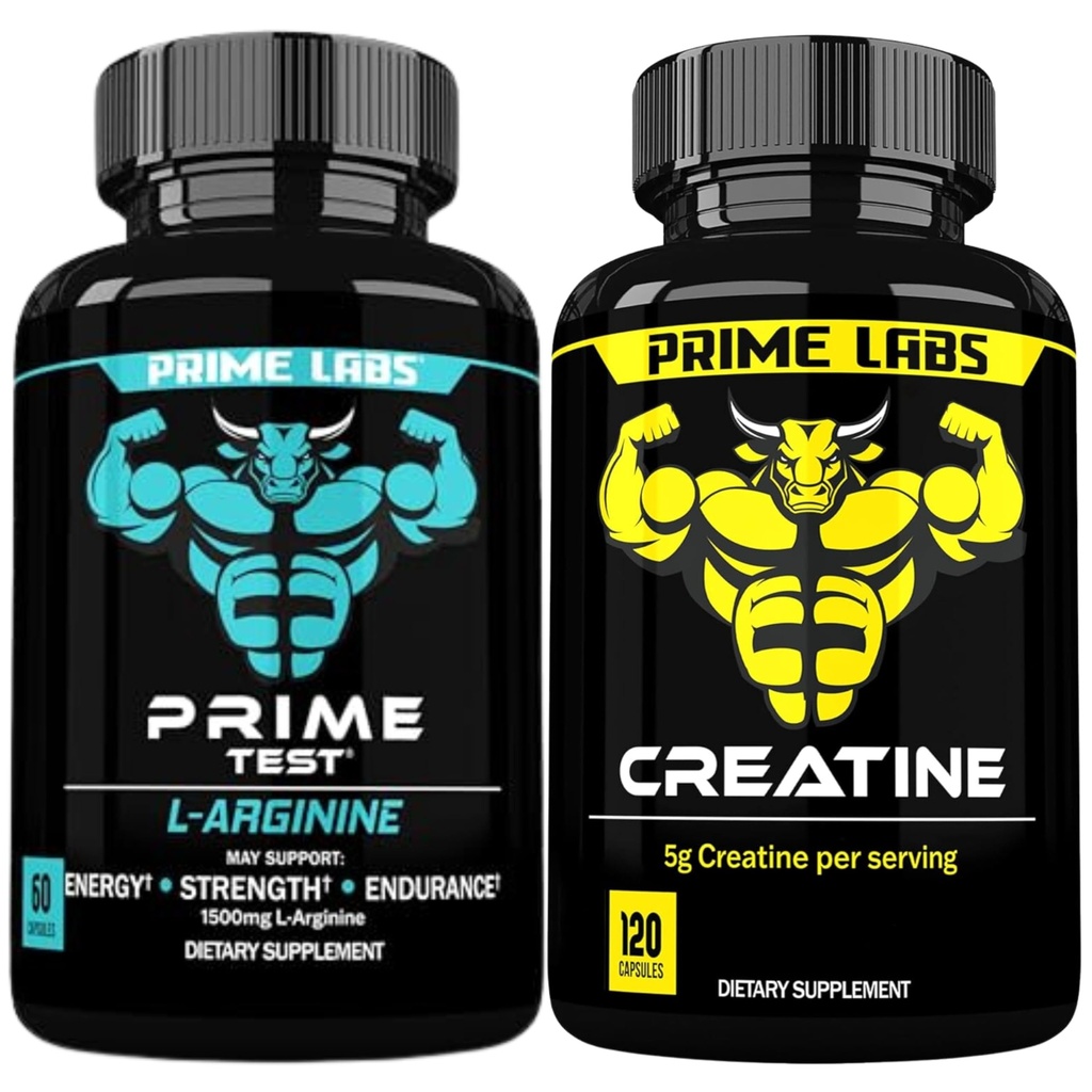 Prime Labs L Arginina (60 ct) + Cápsulas Creatinas (120 ct)