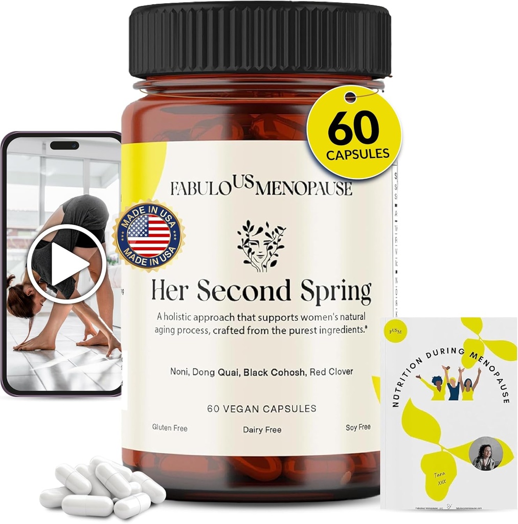 Menopaus Fobuloso – Fórmula Vegan Menopausa com Cohosh Preto & B-Complexo – Cápsulas Baseadas em Plantas com Receitas & Programa Pilates