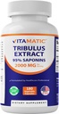 Vitamatic Tribulus Terrestris para homens - 2000 mg por serviço - 95% Saponinas - 180 Cápsulas Vegetais - Made in the USA - Gluten Free & Non-GMO