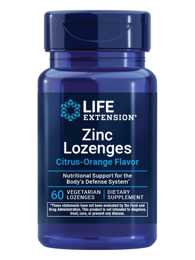 Lozenges de zinco de extensão de vida – sabor Citrus-laranja – para síntese de proteínas saudáveis e saúde imunológica - suplemento de gerenciamento de inflamação - sem glúten, não-GMO – 60 Lozenges vegetarianas