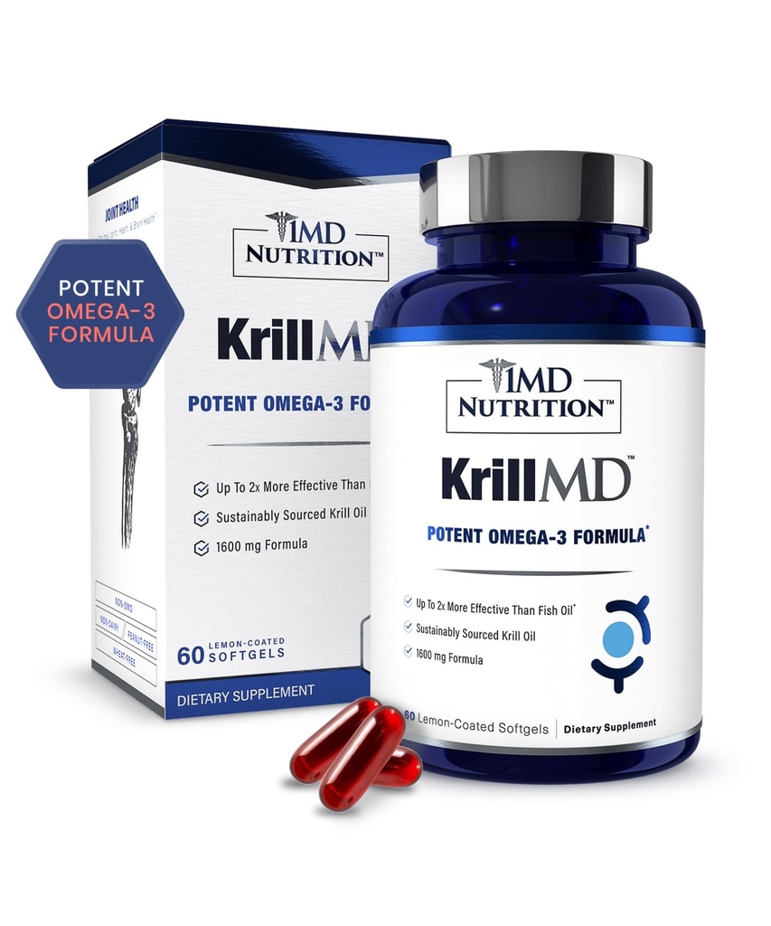 1MD Nutrition KrillMD - Antárctico Krill Oil Omega 3 Suplemento com Astaxantina, EPA, DHA 2X mais eficaz do que óleo de peixe