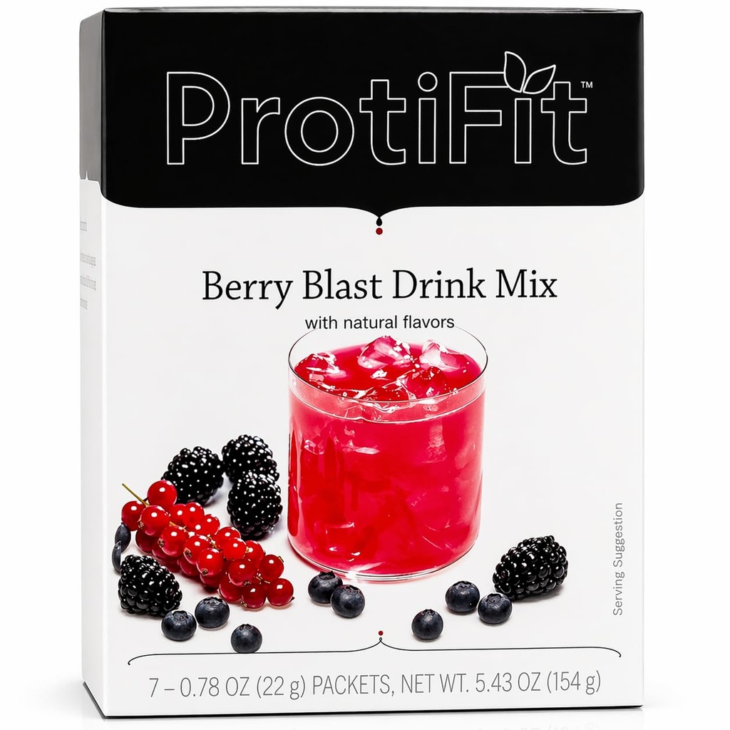 ProtiFit - Alta proteína Fruit Flavored Powder Drink Mix, 15g Protein, Low Calorie, Sugar Free, Ideal Protein Compatível, 7 Servings Per Box (Berry Blast)