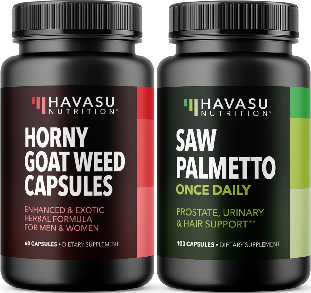 Cápsulas Ervas Horny Goat Weed (30 Servings) & Saw Palmetto Cápsulas (100 Servings)