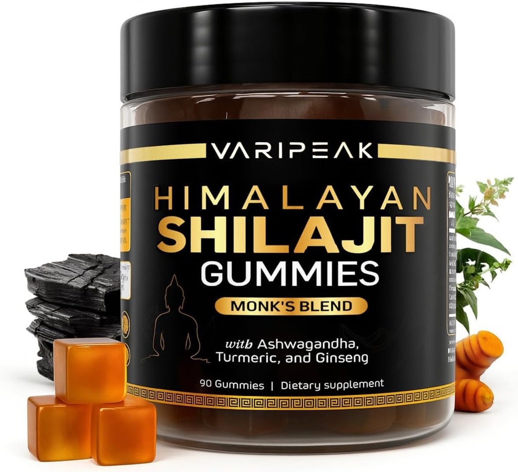 4-em-1 Orgânico Himalaia Shilajit Gummies com Ashwagandha, Açafrão, & Ginseng ; Adaptogen para a energia, Imunidade e Vitalidade Suporte ; Orgânico, Vegan, Sugar-Free Contagem 90 para homens e mulheres
