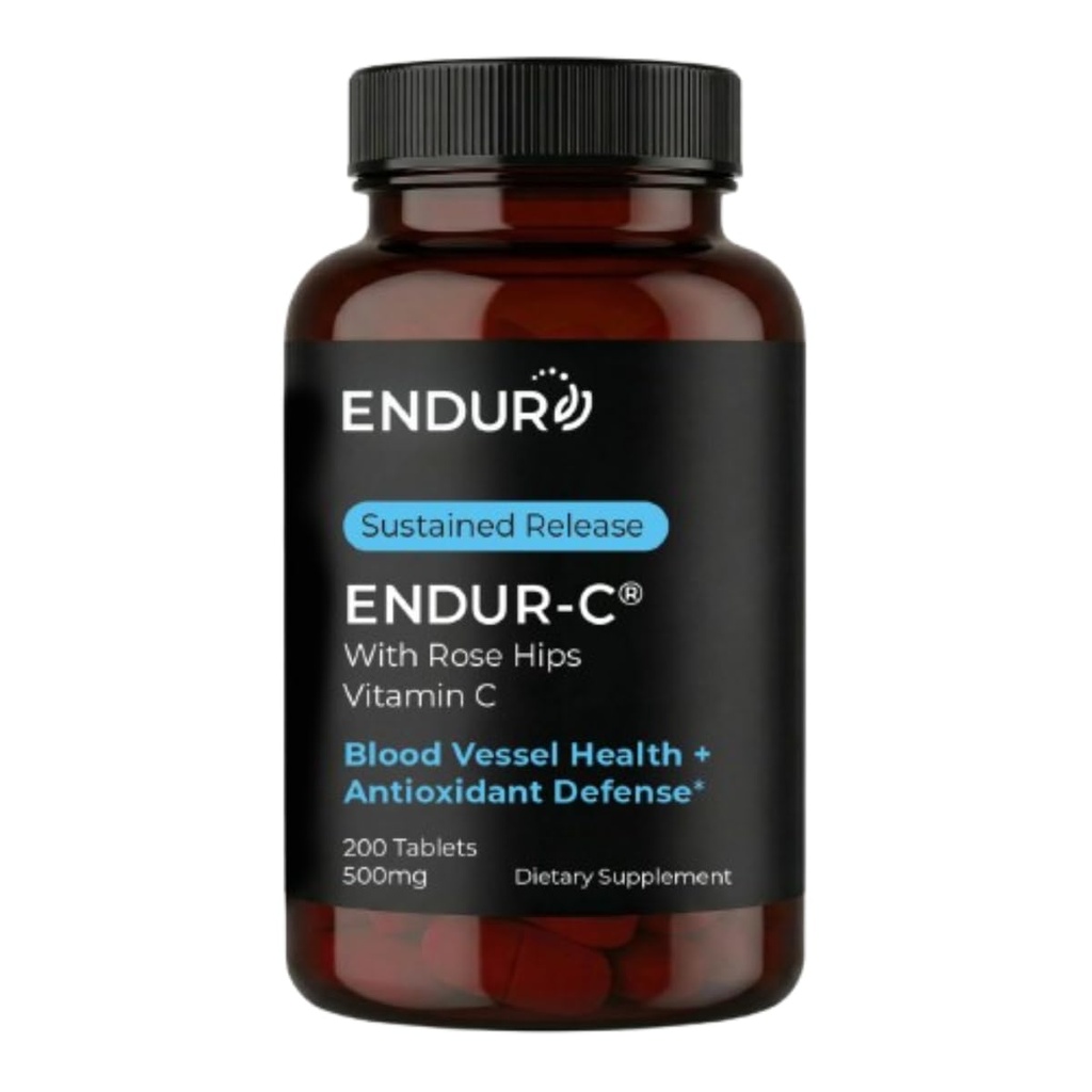 Endur ENDUR-C Vitamina C com Rose HIPS, Suporta Produção de Colágeno, Proteção Antioxidante & Digestão Gentil, Glúten Livre, 500mg (200 comprimidos)
