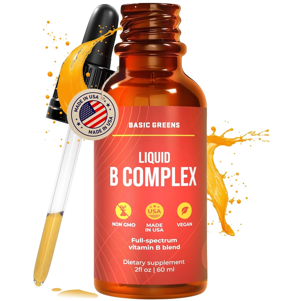 Vitamina B Complex Liquid Drops - Fórmula sublingual de força, Maximiza a Absorção & Aumenta a Energia - B1, B2, B3, B5, B6, B7, B9, B12 - Suplemento Vegan Natural para Imunidade (B Complexo)