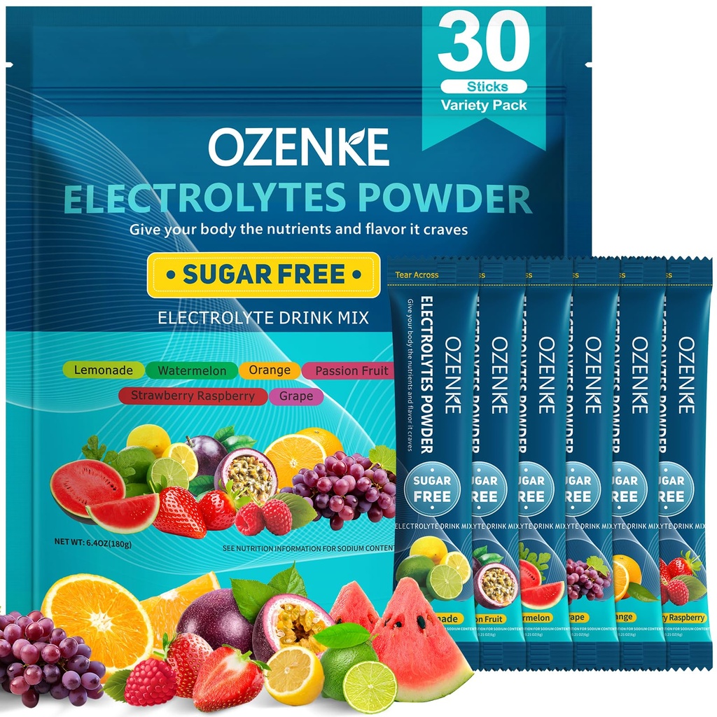 Eletrolíticos em pó, 30 Sticks Pacotes de hidratação Açúcar grátis, Electrolyte Drink Mix Travel Electrolyte Packets para hidratação rápida, 6 sabores