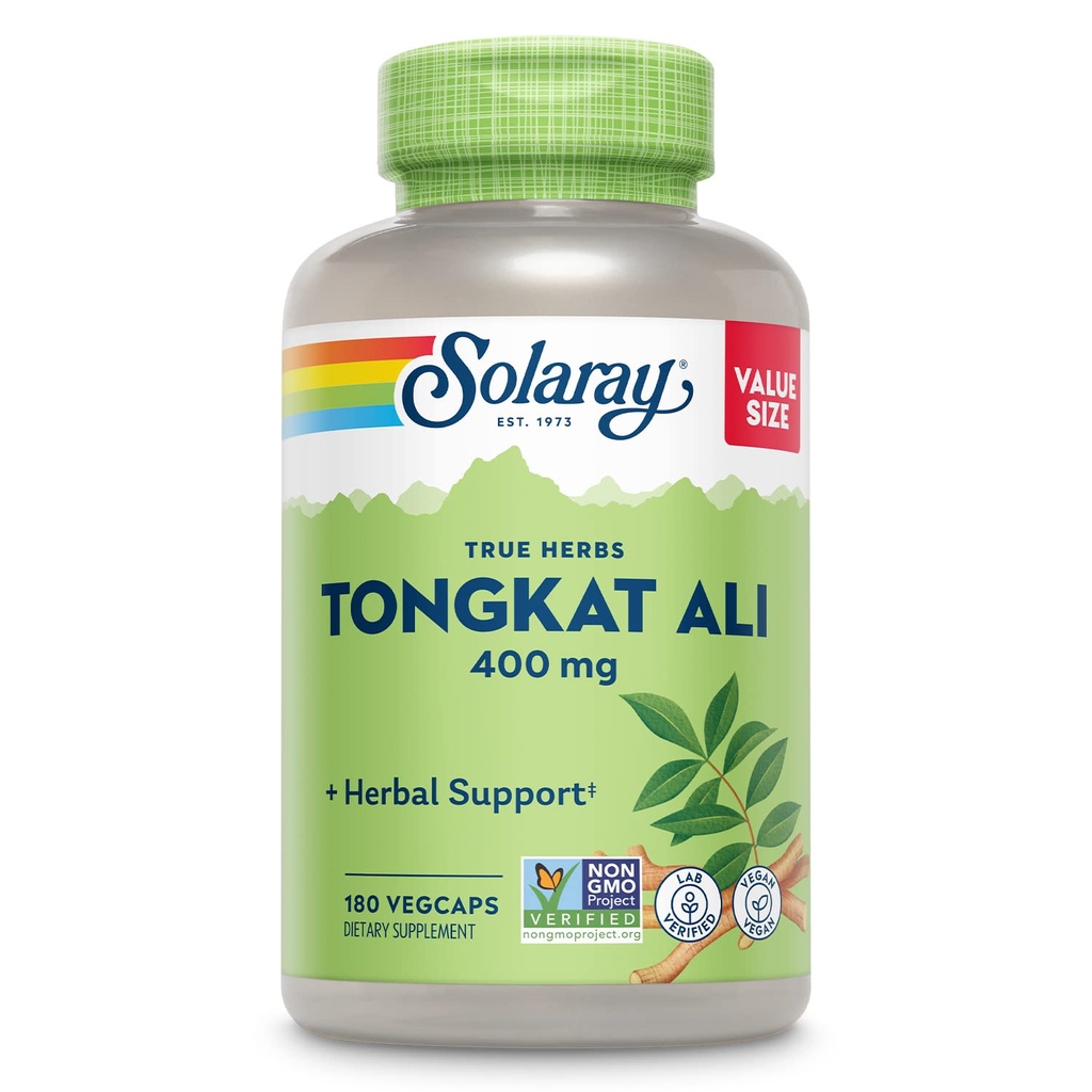 SOLARAY Tongkat Ali 400 mg - Longjack Tongkat Ali para homens - Suporte à ervas para a saúde e vitalidade dos homens - Vegan, Não-GMO, Lab verified - 180 Servings, 180 VegCaps