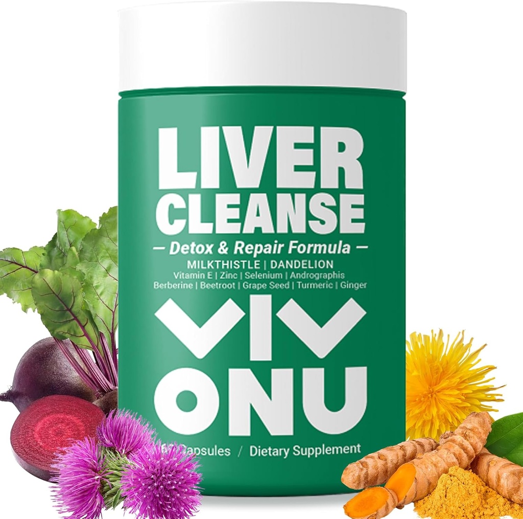 VivoNu Milk Thistle Silymarin & Dandelion Root Heather Health Support, Antioxidant Support, Detox (60 Cápsulas/1 Garrafa)