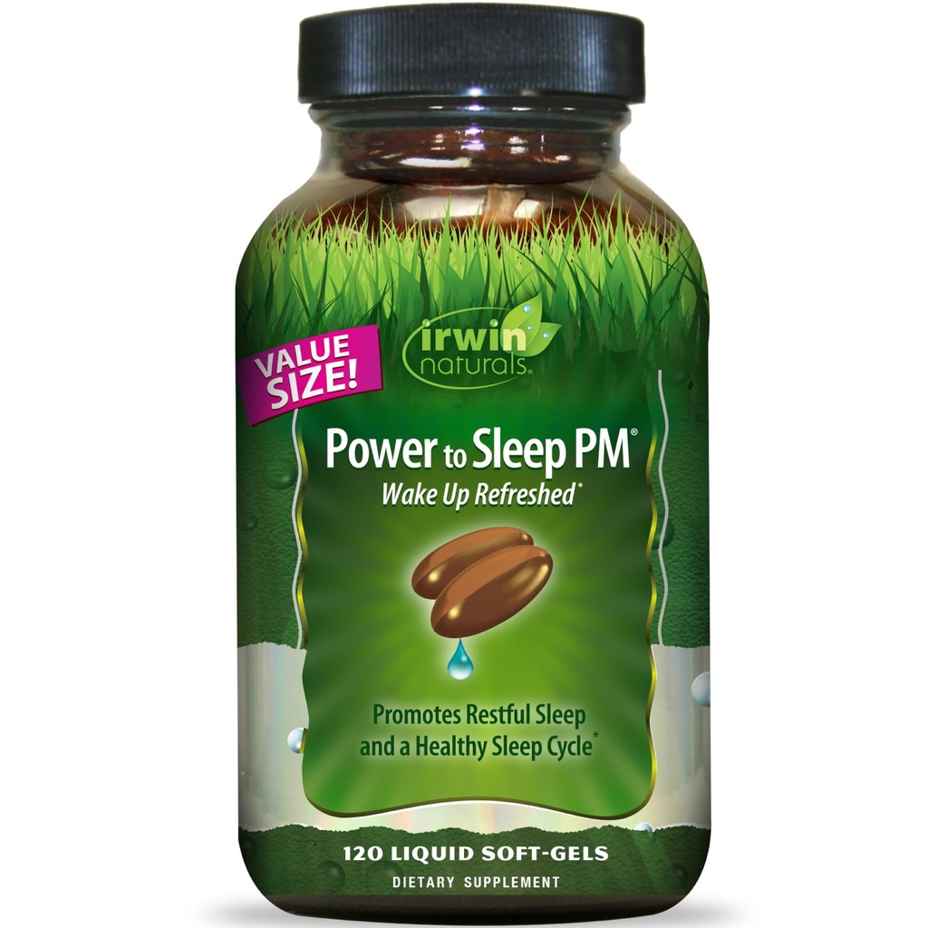 Irwin Naturals Power to Sleep PM - 120 Géis Líquidos Macio - com Melatonina, GABA, Ashwagandha, Valerian Root & L-Theanina - 60 Servings
