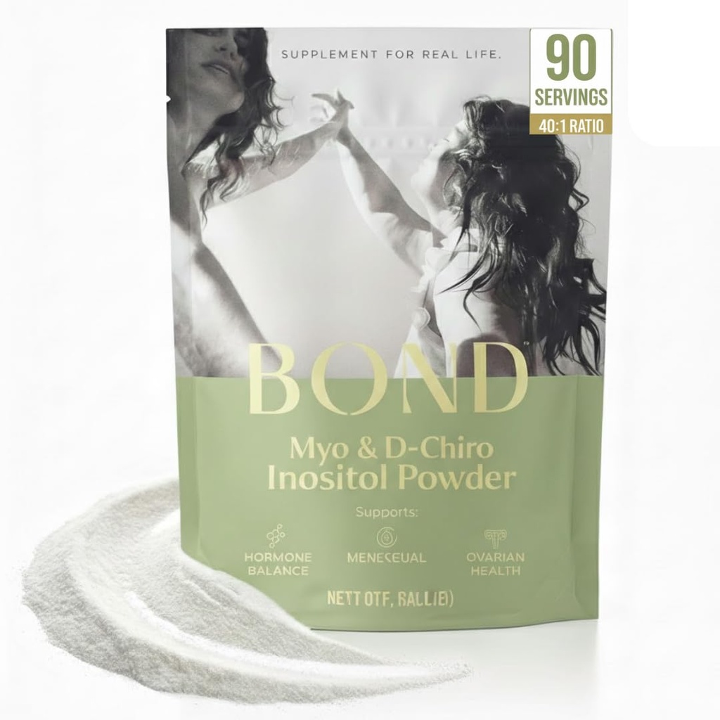 Bond Myo-Inositol & D-Chiro Inositol Pó – Equilíbrio Hormônio, Regularidade Ciclo & Suplemento de suporte ovariano para mulheres – 40:1 Fórmula de razão – Vegan, Açúcar-livre, 90 Servings