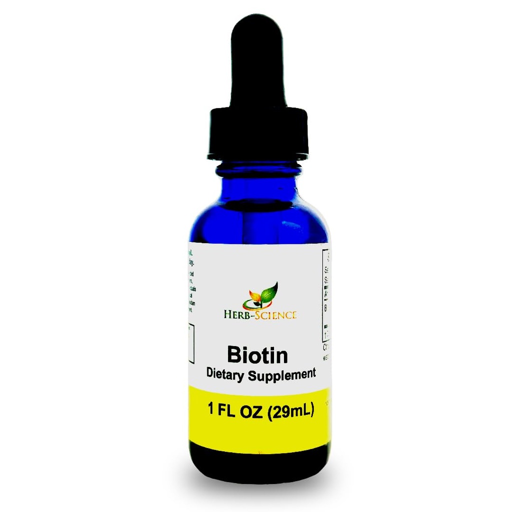 Biotina Líquida B7 – Alta absorção, D-Biotin USP prensado a frio, Vegan, Livre de álcool, Gotas sublinguais, Sem sabores artificiais, Garrafa de vidro de cobalto azul para potência e pureza - 1 oz