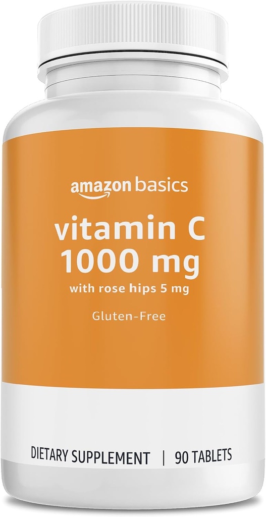 Basics - Vitamina C, 1000 mg com Rose Hips 5mg, 90 comprimidos (1 por porção), sem glúten