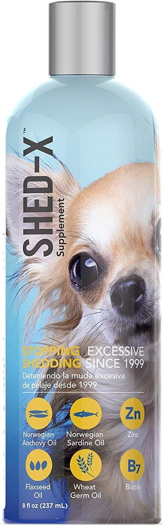 Shed-X Liquid Dog Supplement, 8 onças – 100% Natural – Ajuda a pastoreio de cães, óleo de peixe para cães suporta pele e casaco, óleo de cão para alimentos com ácidos gordos essenciais, vitaminas e minerais