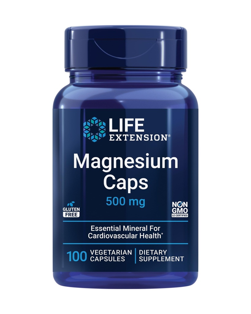 Extensão de Vida L-Glutamina 500mg e Magnésio 500mg Cápsulas Pacote, Ácido Amino e Suplementos Minerais, 200 Cápsulas Vegetarianas