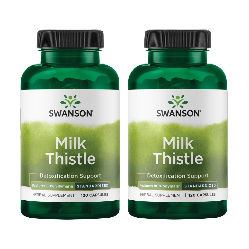Swanson Milk Thistle (Standardized) - Suplemento de suporte de ervas do fígado w / 80% Silymarin - Fórmula natural que ajuda a manter a saúde geral e bem-estar - (120 cápsulas) (2 embalagem)