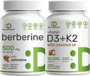 SUPPLEMENT DEAL Vitamina D3 10.000iu + K2 200mcg Softgels & Berberine Suplemento com Yohimbine Bundle – Vitaminas solares essenciais com óleo de coco – Formas de HCl cloreto de alta absorção